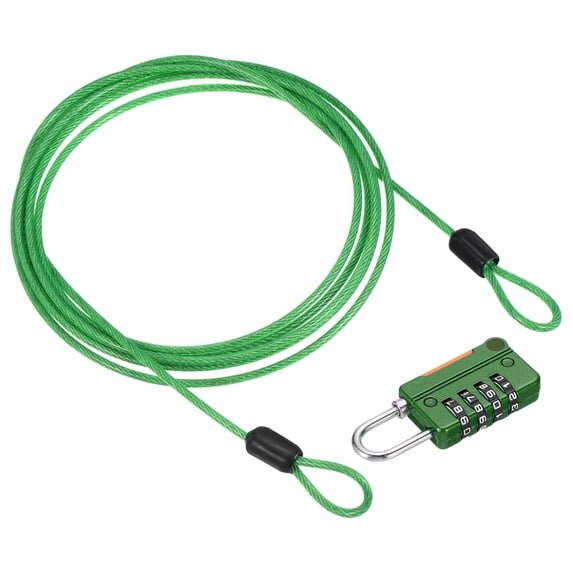Uxcell 4 Digit Combination Lock Security Cable 1 Set Outdoor Padlock Lock Chain Green 6.5Ft