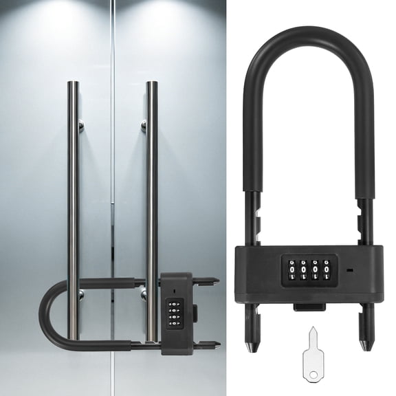 Uxcell 4 Digit Combination Padlock, Long Shackle Padlock - [4.92" - 6.89", Black], U-Shape Adjustable Shackle Lock for Bicycles Electric Bikes Mountain Bikes Glass Doors Gates
