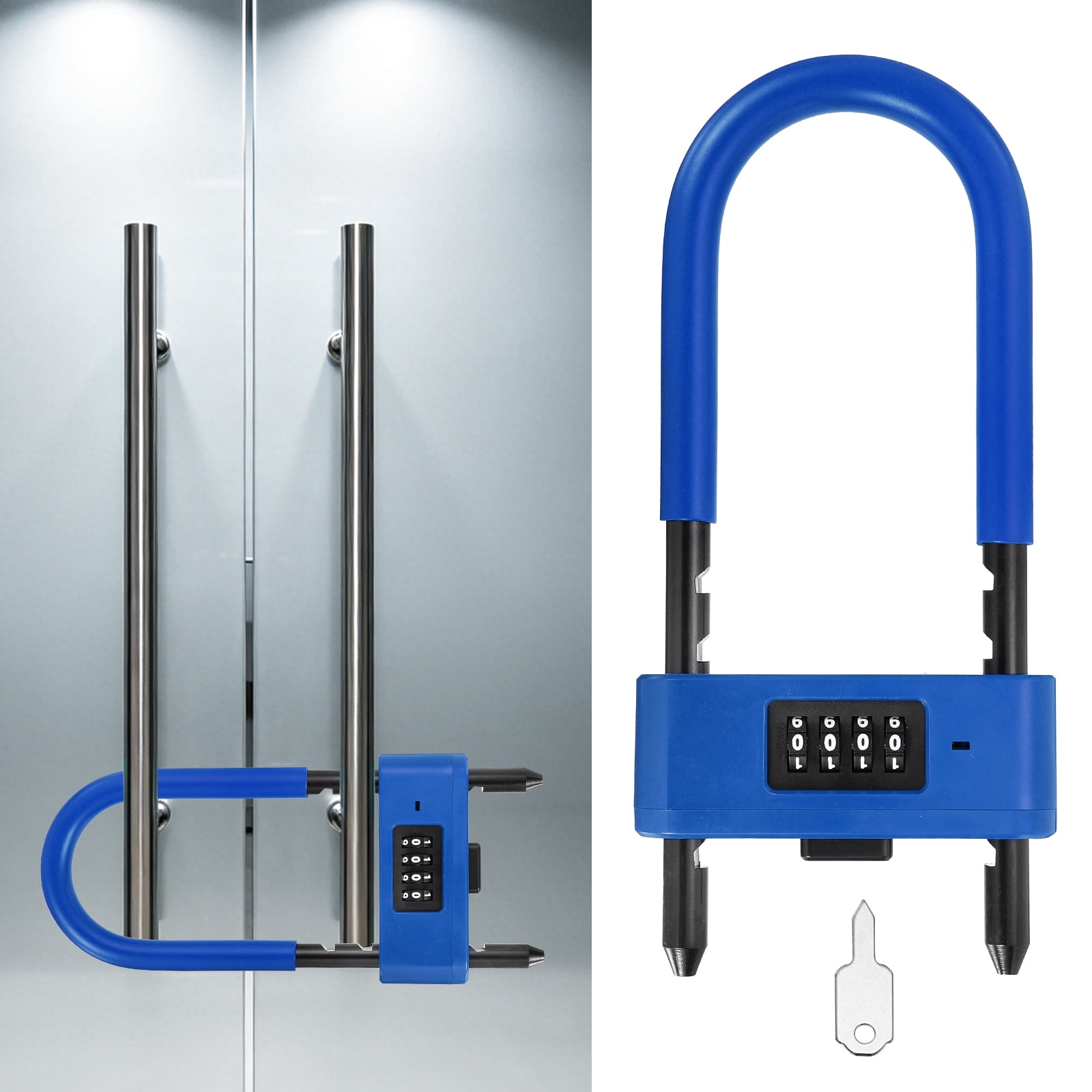 Uxcell 4 Digit Combination Padlock, Long Shackle Padlock - [4.92" - 6.89", Blue], U-Shape Adjustable Shackle Lock for Bicycles Electric Bikes Mountain Bikes Glass Doors Gates