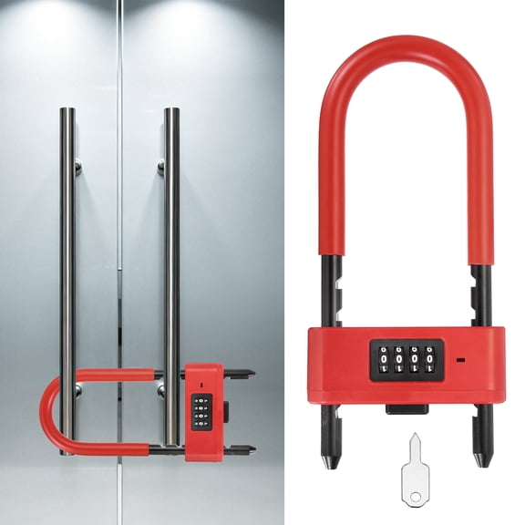 Uxcell 4 Digit Combination Padlock, Long Shackle Padlock - [4.92" - 6.89", Red], U-Shape Adjustable Shackle Lock for Bicycles Electric Bikes Mountain Bikes Glass Doors Gates