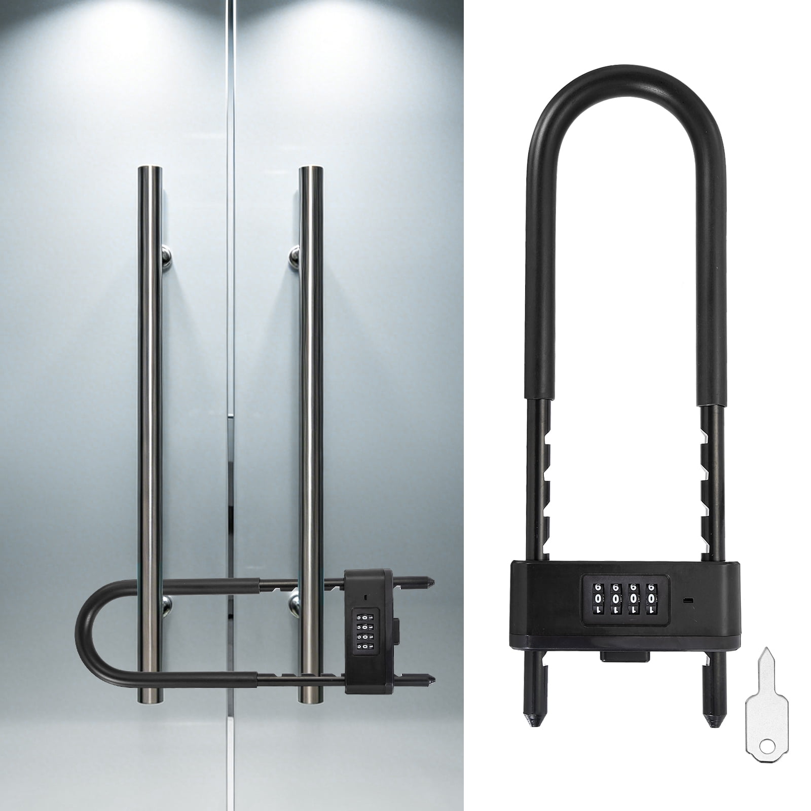 Uxcell 4 Digit Combination Padlock, Long Shackle Padlock - [6.42" - 10.24", Black], U-Shape Adjustable Shackle Lock for Bicycles Electric Bikes Mountain Bikes Glass Doors Gates
