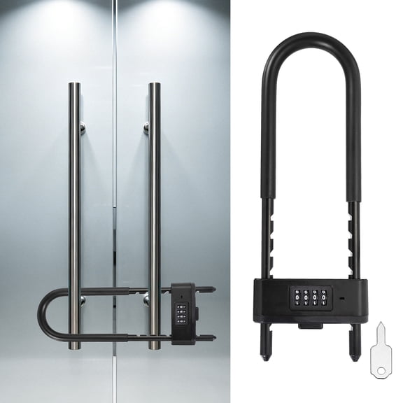 Uxcell 4 Digit Combination Padlock, Long Shackle Padlock - [6.42" - 10.24", Black], U-Shape Adjustable Shackle Lock for Bicycles Electric Bikes Mountain Bikes Glass Doors Gates