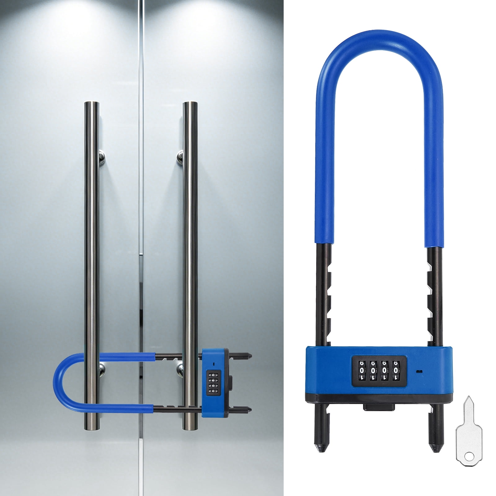 Uxcell 4 Digit Combination Padlock, Long Shackle Padlock - [6.42" - 10.24", Blue], U-Shape Adjustable Shackle Lock for Bicycles Electric Bikes Mountain Bikes Glass Doors Gates