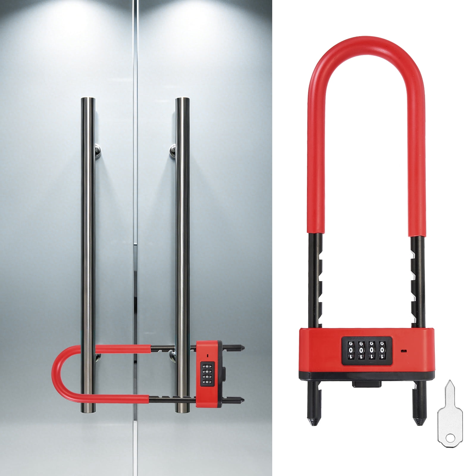 Uxcell 4 Digit Combination Padlock, Long Shackle Padlock - [6.42" - 10.24", Red], U-Shape Adjustable Shackle Lock for Bicycles Electric Bikes Mountain Bikes Glass Doors Gates