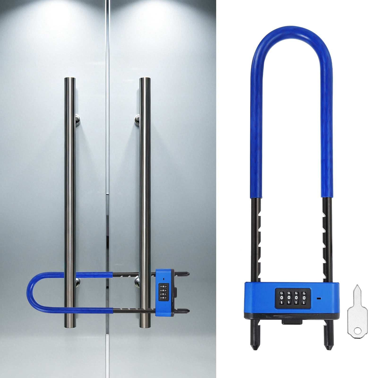 Uxcell 4 Digit Combination Padlock, Long Shackle Padlock - [8.46" - 12.8", Blue], U-Shape Adjustable Shackle Lock for Bicycles Electric Bikes Mountain Bikes Glass Doors Gates