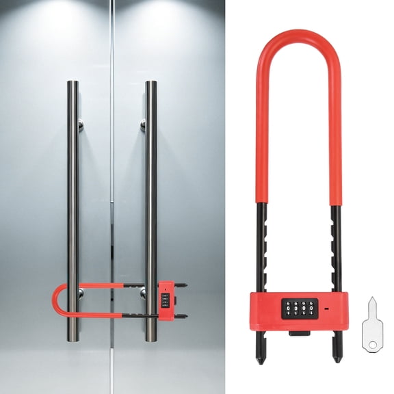 Uxcell 4 Digit Combination Padlock, Long Shackle Padlock - [8.46" - 12.8", Red], U-Shape Adjustable Shackle Lock for Bicycles Electric Bikes Mountain Bikes Glass Doors Gates