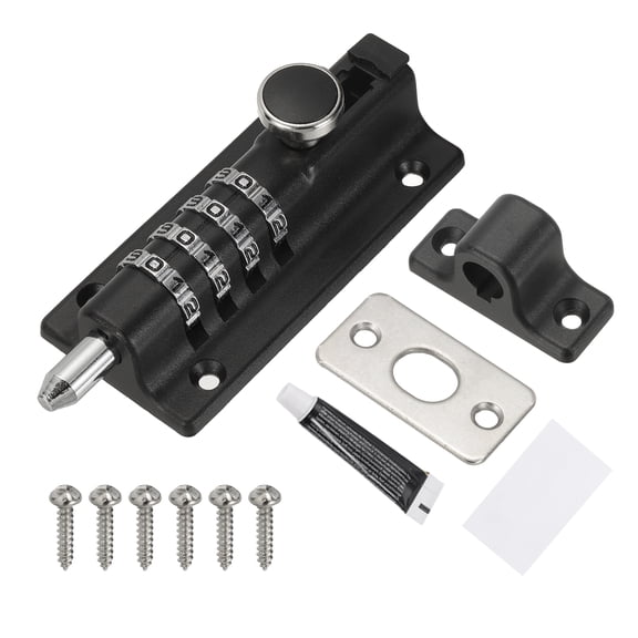 Uxcell 4-Digit Combination Sliding Bolt Gate Lock for Secure Gates and Fences, Matte Black