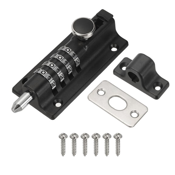 Uxcell 4-Digit Combination Sliding Bolt Gate Lock for Secure Gates and Fences, Matte Black