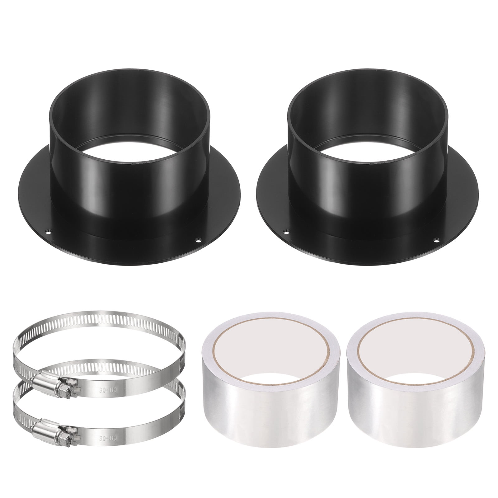 Uxcell 4" Duct Connector Flange, 2 Pack ABS Plastic Straight Pipe Flange with Clamp, Black