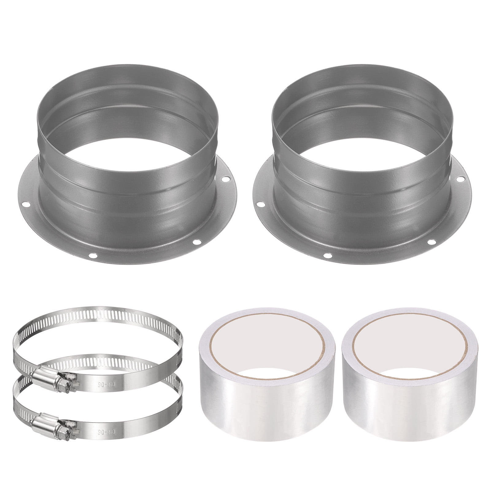 Uxcell 4" Duct Connector Flange, 2 Pack Metal Straight Pipe Flange with Clamp, Silver