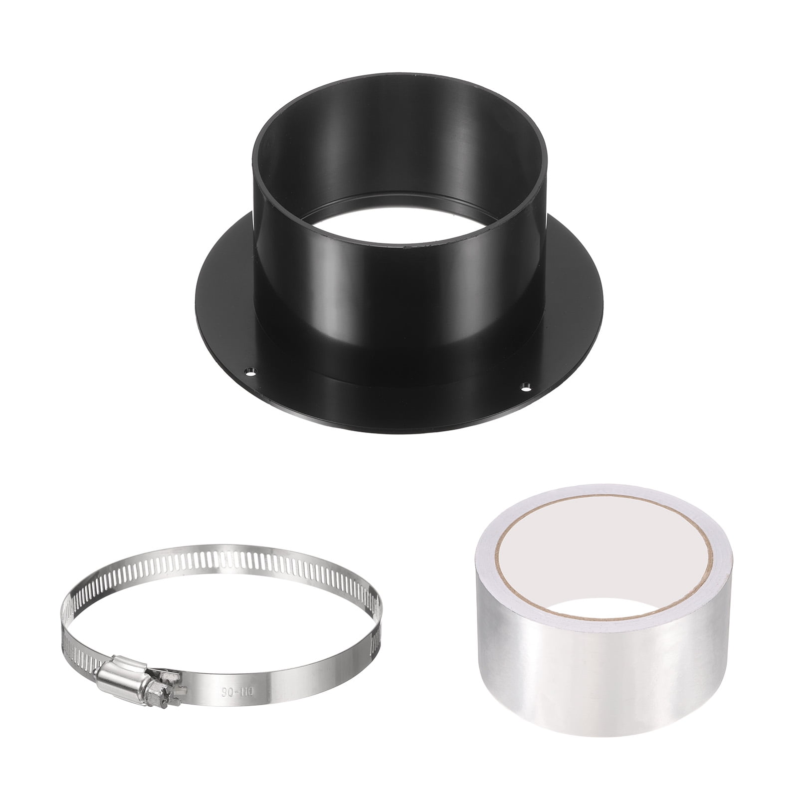 Uxcell 4" Duct Connector Flange, ABS Plastic Straight Pipe Flange with Clamp, Black