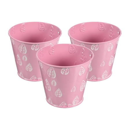 Uxcell 4" Galvanized Metal Bucket Flowerpot Iron Planter Container, Pink 3 Pack