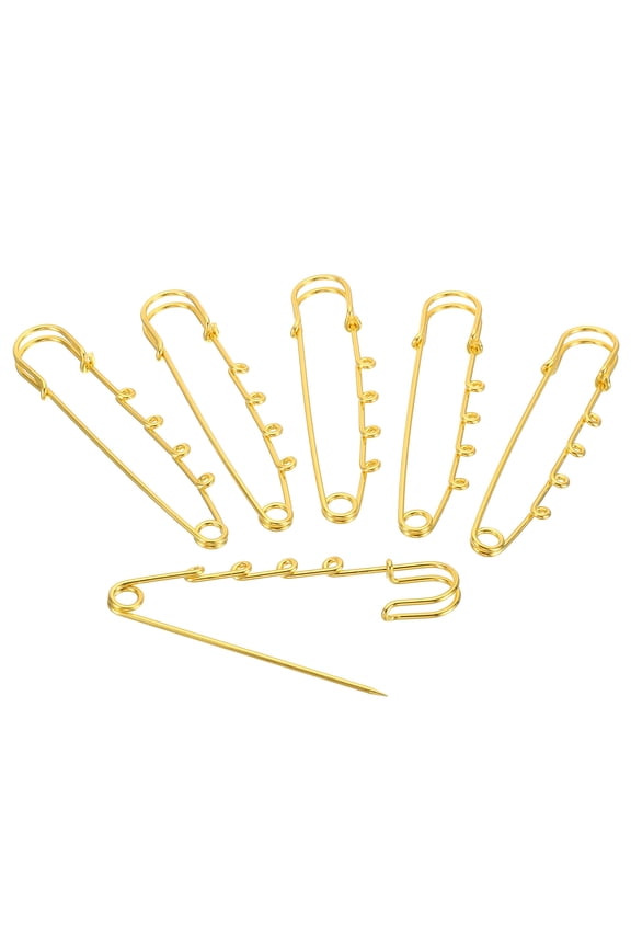 4 Holes Brooch Pins 3 Inch Metal Decorative Collar Safety Pins Clips, Gold Tone, 10pcs