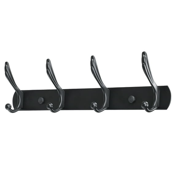 Uxcell 4 Hooks w Screws Home Dual Wall Hooks DIY Coat Towel Holder Zinc Alloy Black 1pcs