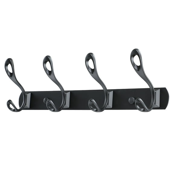 Uxcell 4 Hooks w Screws Household Dual Wall Hooks DIY Coat Towel Holder Zinc Alloy Black 1pcs