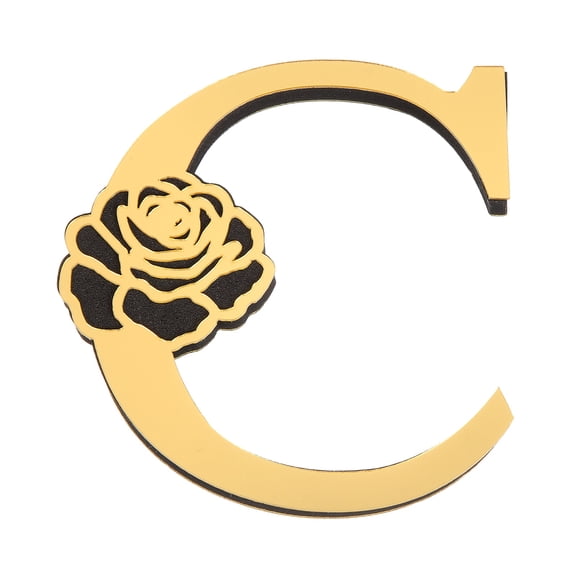 Uxcell 4 Inch 3D Floral Acrylic Alphabet Mirror Wall Sticker with Rose Letter C Self-Adhesive Home Decor Letter Sign Art Sticker Decal for DIY Home Decoration Light Gold
