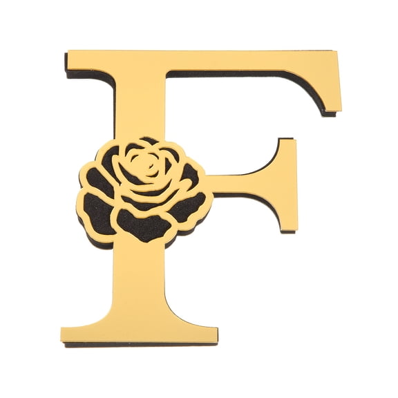 Uxcell 4 Inch 3D Floral Acrylic Alphabet Mirror Wall Sticker with Rose Letter F Self-Adhesive Home Decor Letter Sign Art Sticker Decal for DIY Home Decoration Light Gold