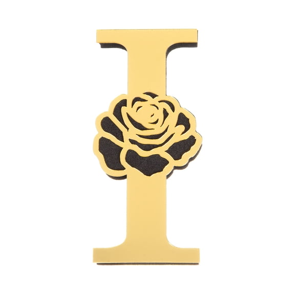 Uxcell 4 Inch 3D Floral Acrylic Alphabet Mirror Wall Sticker with Rose Letter I Self-Adhesive Home Decor Letter Sign Art Sticker Decal for DIY Home Decoration Light Gold