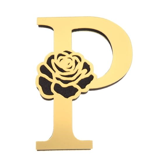 Uxcell 4 Inch 3D Floral Acrylic Alphabet Mirror Wall Sticker with Rose Letter P Self-Adhesive Home Decor Letter Sign Art Sticker Decal for DIY Home Decoration Light Gold