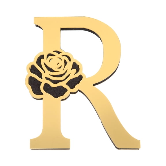 Uxcell 4 Inch 3D Floral Acrylic Alphabet Mirror Wall Sticker with Rose Letter R Self-Adhesive Home Decor Letter Sign Art Sticker Decal for DIY Home Decoration Light Gold