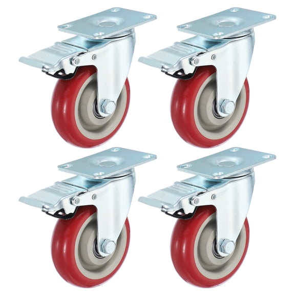 Uxcell Caster Wheels Plate Casters Locking Swivel Caster with Brake for Furniture Carts Workbench Equipment 4 Inch
