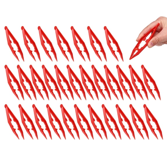 Uxcell 30 Pcs Plastic Tweezers for Craft, 4" Small Plastic Bead Tweezer Bulk Disposable Craft Tools for DIY Crafts Beading Projects Jewelry Making DIY Supplies, Red