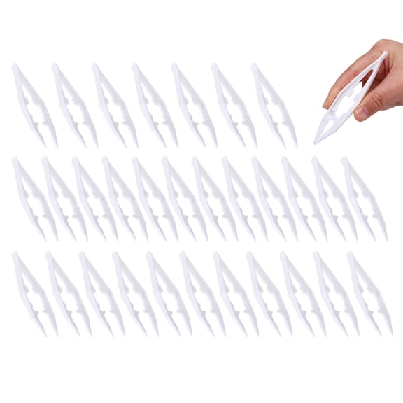 Uxcell 4" First Aid Tweezers, 30 Pcs Plastic Bead Craft Tweezers, White