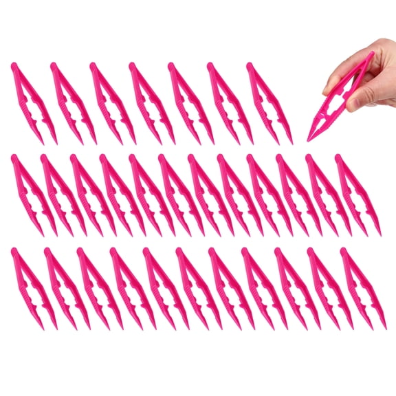 Uxcell 30 Pcs Plastic Tweezers for Craft, 4" Small Plastic Bead Tweezer Bulk Disposable Craft Tools for DIY Crafts Beading Projects Jewelry Making DIY Supplies, Rose Red