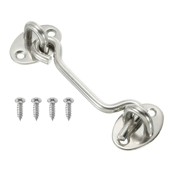 Uxcell 4 Inch Hook Eye Latch, Stainless Steel Privacy Hook and Eye Latch Gate Latch Lock, Silver Tone