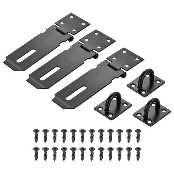 4-Inch Stainless Steel Door Hasp Latch – 3-Pack Padlock Lock For Gates, Cabinets, Drawers, Outdoor Doors (Matte Black, 27 Screws Included)