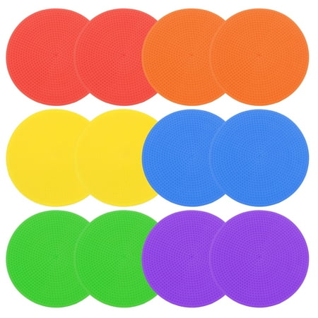 Uxcell 4 Inch Poly Spot Markers, 12Pcs Non Slip Rubber Floor Dots with Storage Bag Flat Agility Cones for Sports Training, Mixed Color