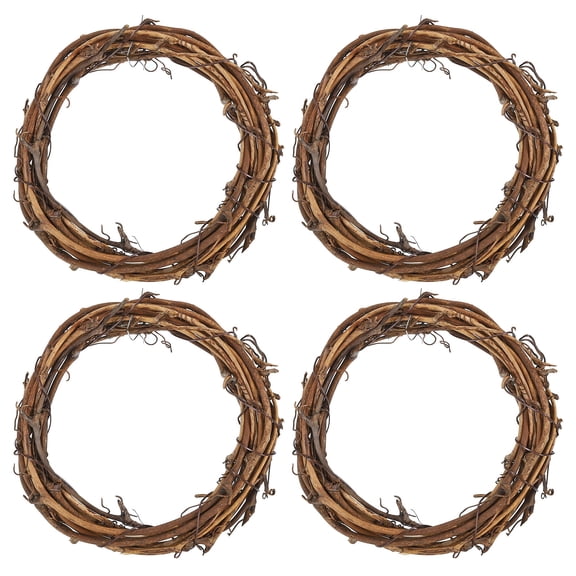 Uxcell 4 Inch Rattan Dream Catcher Rings, 4 Pcs Christmas Round Vine Wreath Macrame Floral Hoop, Brown