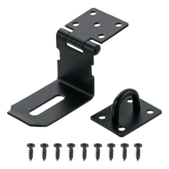 Uxcell 4 Inch Right Angle Stainless Steel Door Locks Hasp Latch with Screws, Black