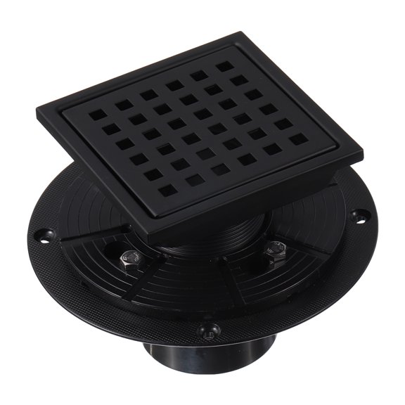Uxcell 4 Inch Square Shower Drain, 304 Stainless Steel Floor Drain with Flange for Bathrooms, Kitchens, Matte Black