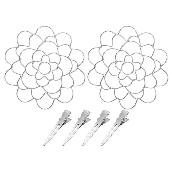 Uxcell 4 Inch Stainless Steel Flower Arranger Frog Lid Vase Insert with 4 Clips, Silver Tone 2 Pack