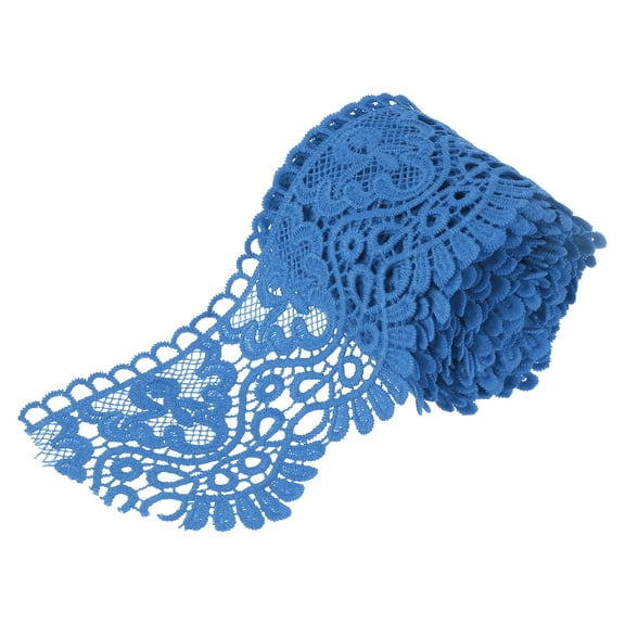 Uxcell 4 inch Wide 5 Yard Lace Ribbon Floral Pattern Bright Blue Milk Silk Lace Trim for Sewing Making, DIY Crafts
