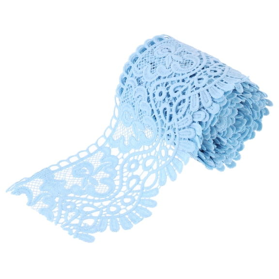 Uxcell 4 inch Wide 5 Yard Lace Ribbon Floral Pattern Dull Blue Milk Silk Lace Trim for Sewing Making, DIY Crafts