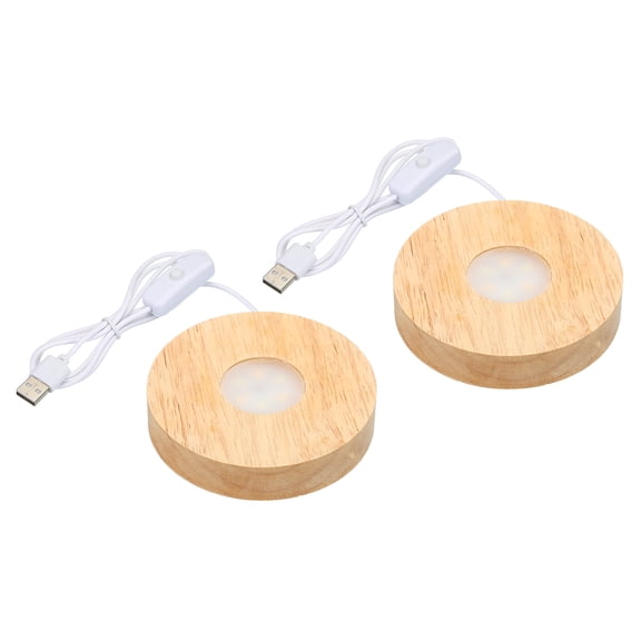 Uxcell 4 Inch Wooden LED Light Base, 2pcs Wood Display Base Stand w Switch for Crystal Glass, White Light, 5V DC