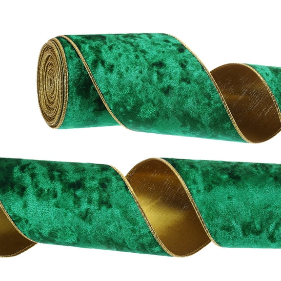 Uxcell 4" x 10 Yards Velvet Wired Gold Crushed Ribbon for Bow Decor Forest Green