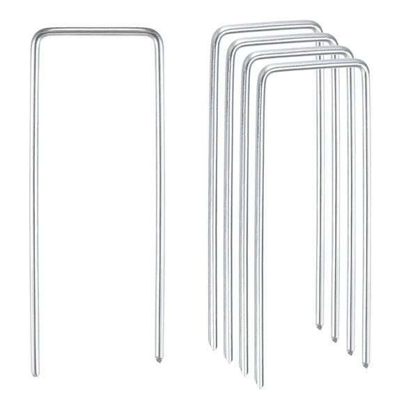 Uxcell 4" L x 0.12" Dia. U Shape Garden Landscape Staples Galvanized Silver Tone 20 Pack