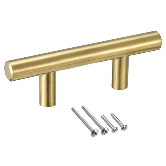 Uxcell 4" Length 2.5" Hole Center Stainless Steel T Bar Pull Handle 12mm Diameter, Gold Tone