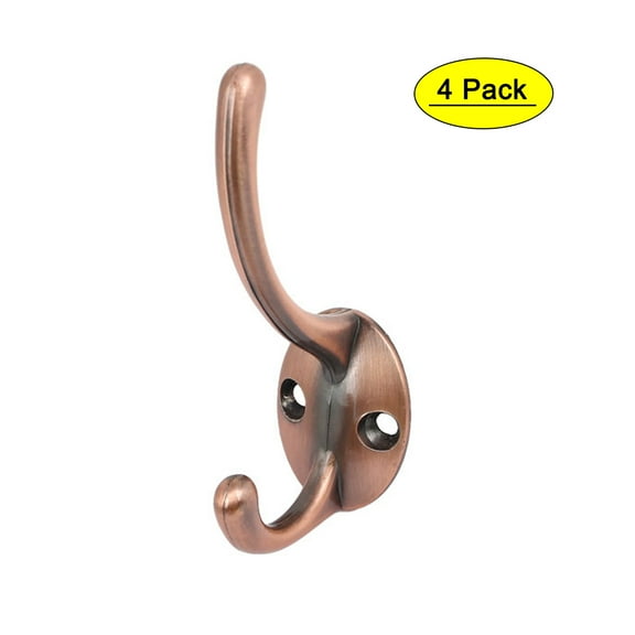 Uxcell 4" Length Copper Tone Alloy Wall Mounted Robe Double Hook, 4 Pack
