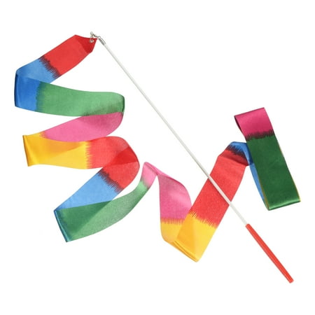 Uxcell 4 Meter Dance Ribbons,Streamers with Non-Slip Wand for Dancing, Talent Shows, Rainbow Splicing