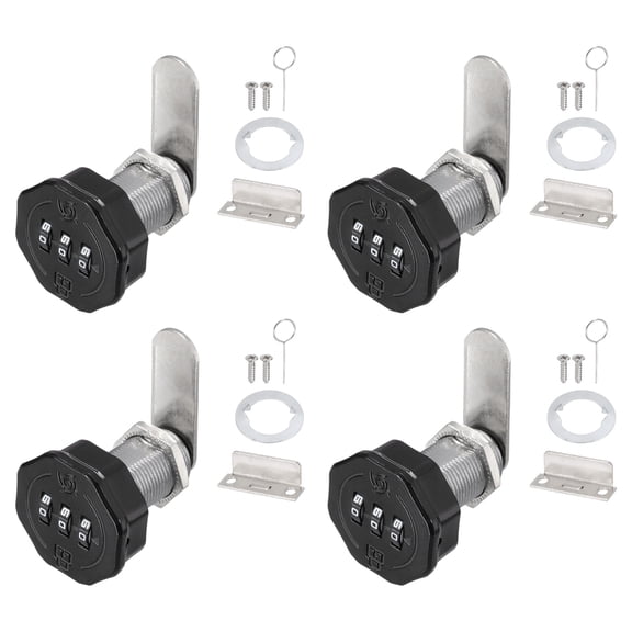 Uxcell 4 PCS Combination Cabinet Cam Lock, 3-Digit Keyless Metal Locks with 1Inch Cylinder for Cabinet Drawer Doors Deposit Box Filing Mailbox, Black