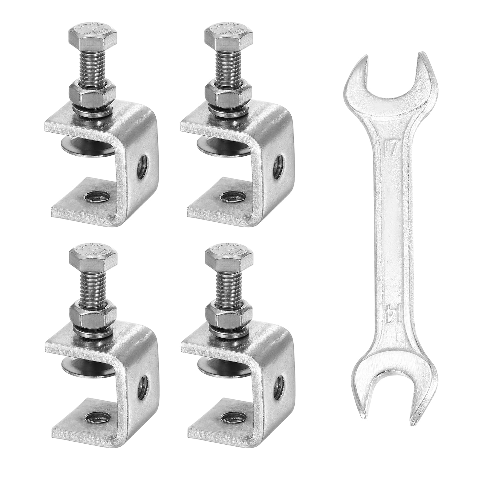 Uxcell 4PCS 304 Stainless Steel C Clamps Mini 1" (25mm) Wide Jaw Opening Small Galvanized  U Clamp for Woodworking Welding Building Household Mounting