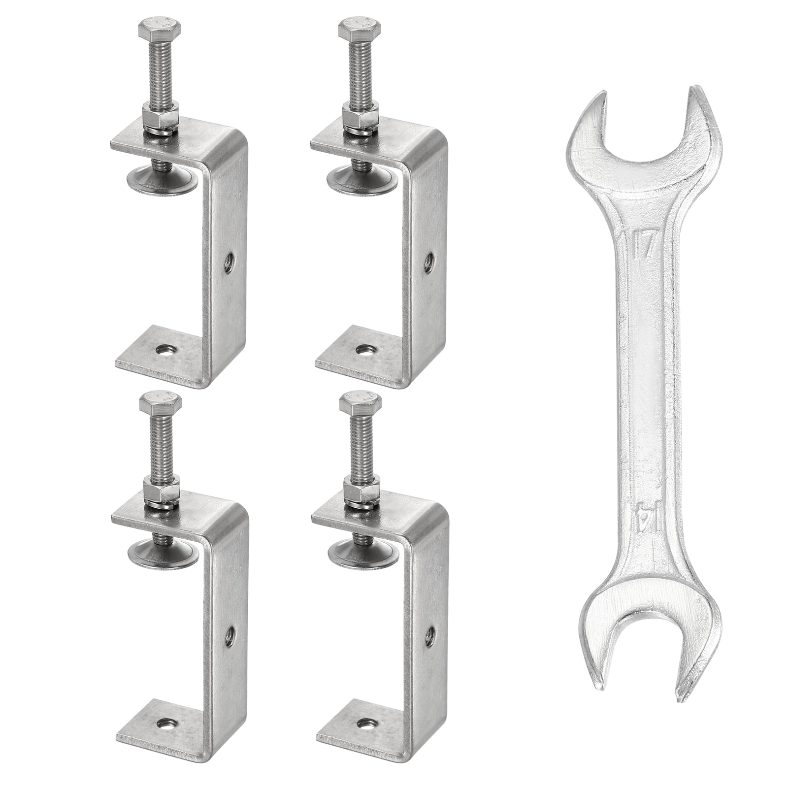Uxcell 4PCS 304 Stainless Steel C Clamps Mini 3-1/4" (85mm) Wide Jaw Opening Small Galvanized  U Clamp for Woodworking Welding Building Household Mounting