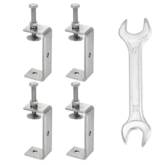 Uxcell 4PCS 304 Stainless Steel C Clamps Mini 3-1/4" (85mm) Wide Jaw Opening Small Galvanized  U Clamp for Woodworking Welding Building Household Mounting