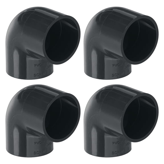 Uxcell 4-Pack 1-1/2 Inch PVC 90 Degree Elbow Pipe Fittings, SCH40 2 Way Right Angle PVC Pipe Fitting for DIY [Socket x Socket, Dark Gray]