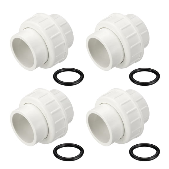 Uxcell 4 Pack 1 1/2 Inch PVC Union Coupling Pipe Fitting, Slip Union Straight Adapter - for Pumps/Filters/Indoor Plumbing Project/Irrigation, SCH 40-EPDM O-Ring Furniture Grade PVC Fittings