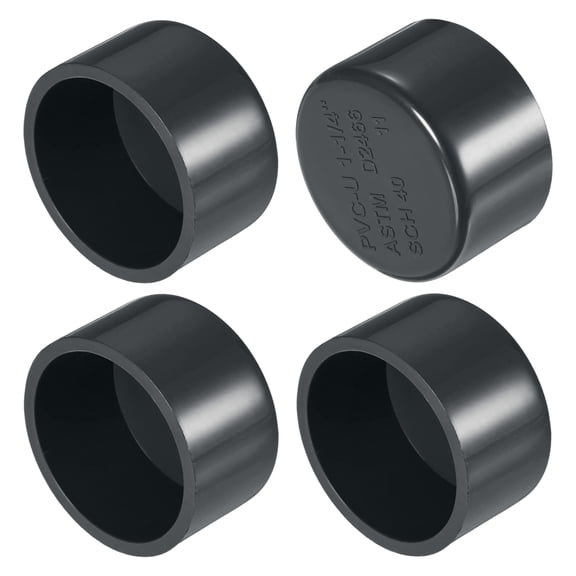 Uxcell 4-Pack 1-1/4 Inch PVC Pipe End Cap Fitting, SCH40 Pipe Plug Adapter for Plumbing/DIY/Garden, Socket Cap Connector [Gray]